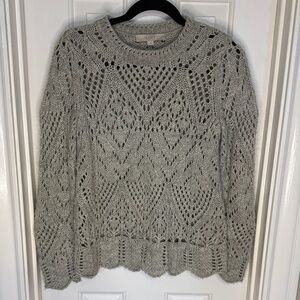LOFT Light Gray Crochet Sweater